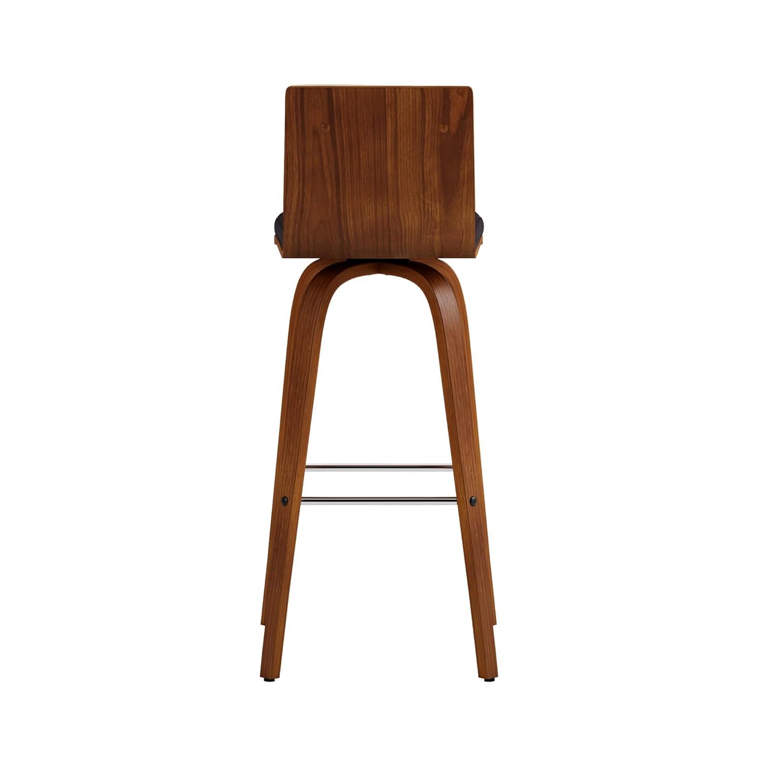 Armen Living 30" Vienna Faux Leather Barstool Brown: Mid-Century Modern, Wood Legs, Padded Back, Fixed Height