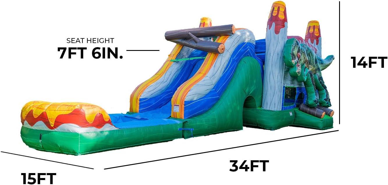 XJUMP Dinosaur Commercial Grade Bounce House Water Slide (with Pool and Blower)