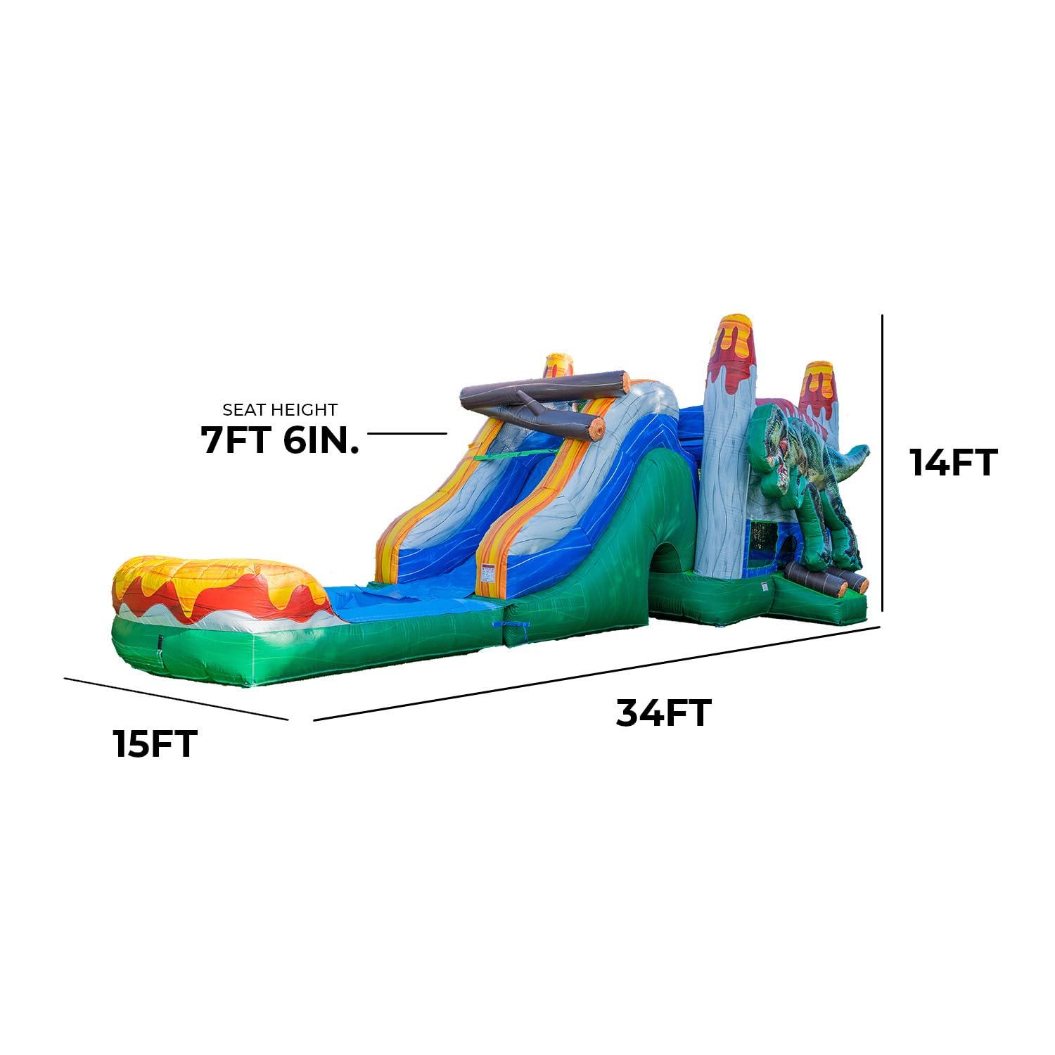 XJUMP Dinosaur Commercial Grade Bounce House Water Slide (with Pool and Blower)