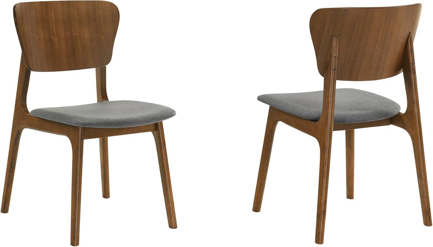 Armen Living Kalia 18" Fabric & Wood Dining Chair in Charcoal/Walnut (Set of 2)