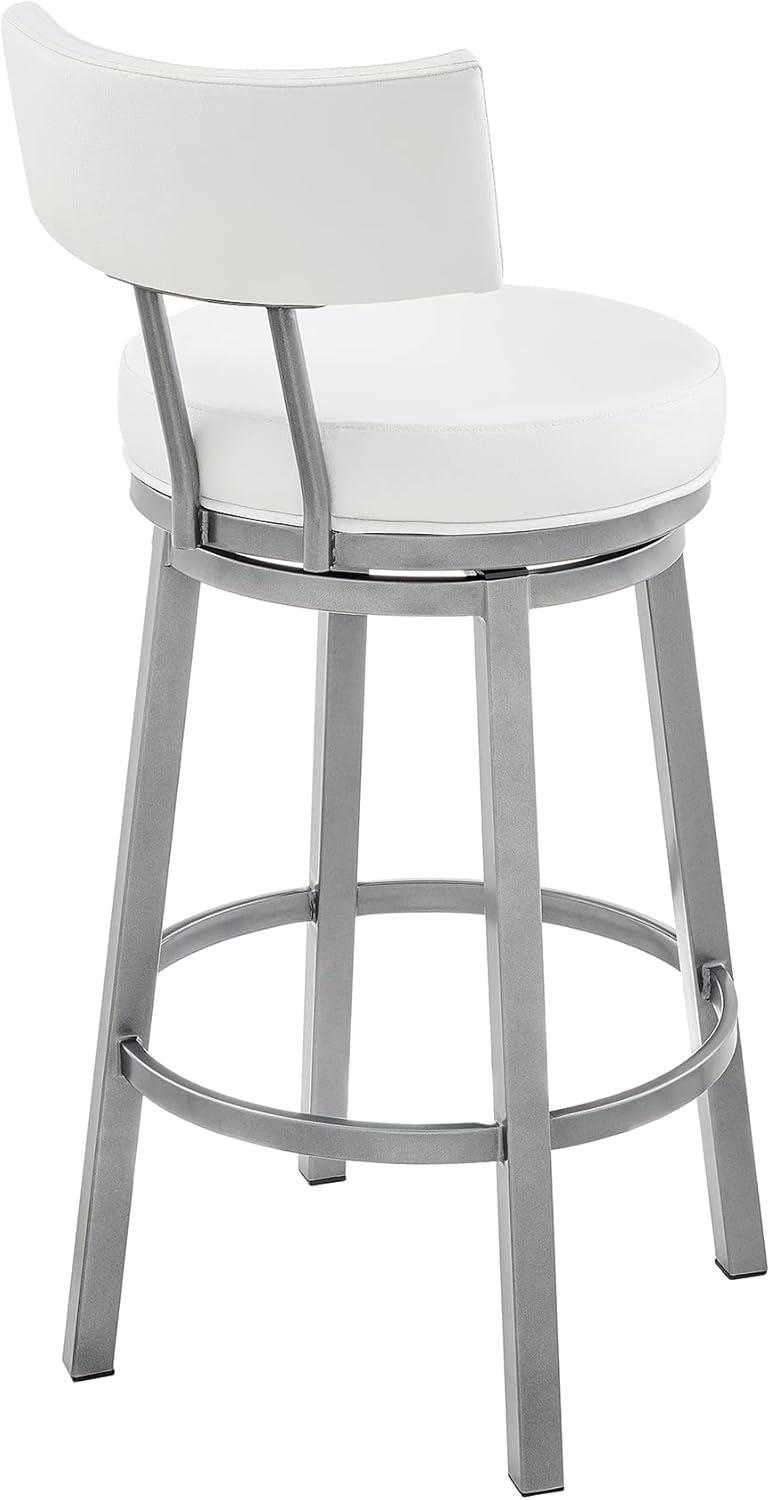 Armen Living Indoor Dalza Swivel Counter Stool in Black Finish with Gray Faux Leather