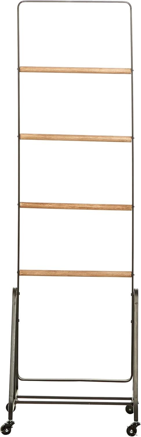 DecMode 18" x 61" Black Metal 4 Rack Ladder with Wheels, 1-Piece