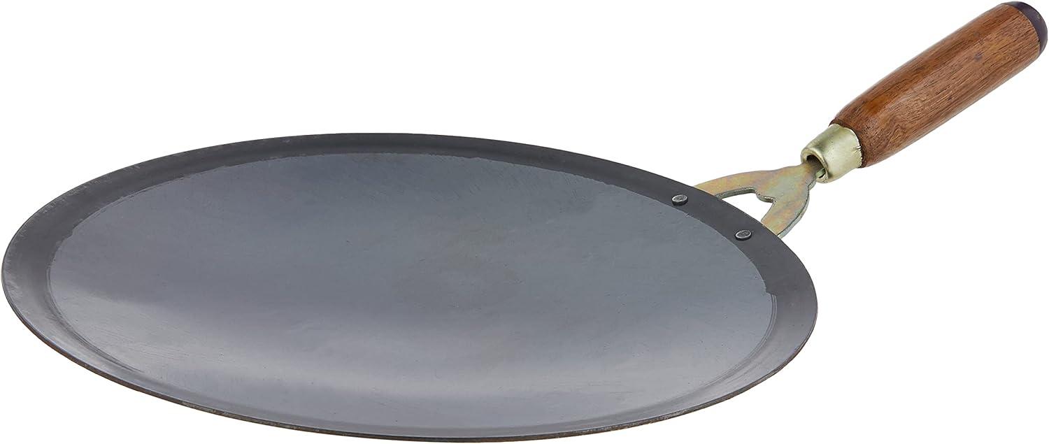 Noor 12-Inch Concave Iron Tawa Griddle with Wooden Handle