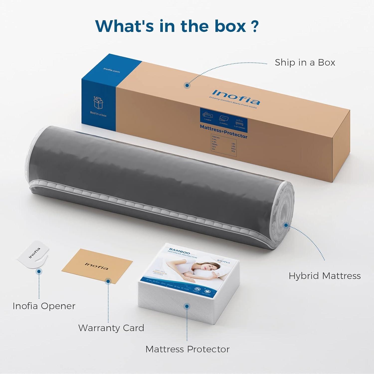 Inofia Full Mattress, 12 Inch Hybrid Innerspring Mattress Cool Bed with Breathable Soft Knitted Fabric Cover, 101 Nights Trial, Full Size Mattresses