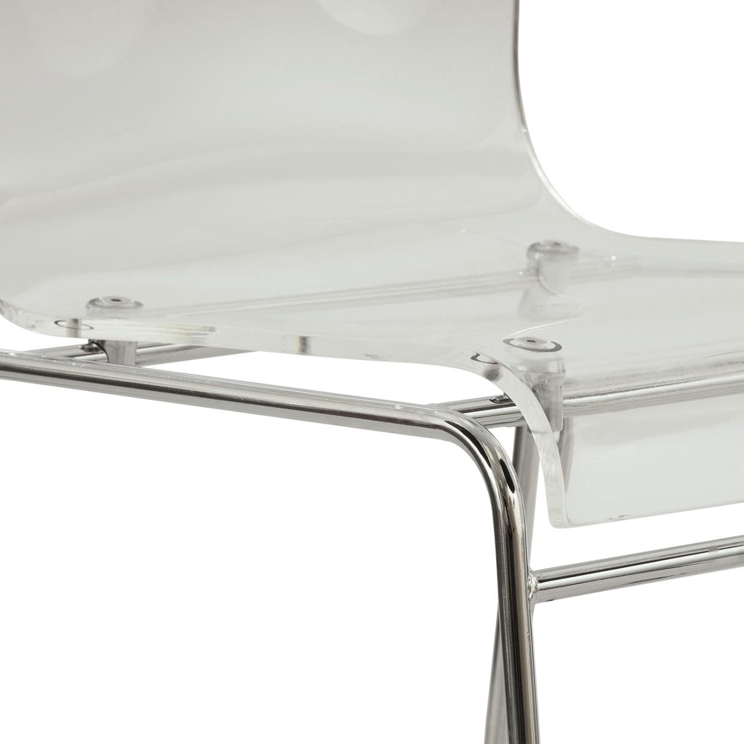 LeisureMod Acrylic Dining Chair with Stainless-Steel Frame in Chrome Finish and Waterfall-Edge Design for Modern Home, Kitchen, Cafes Lima Collection