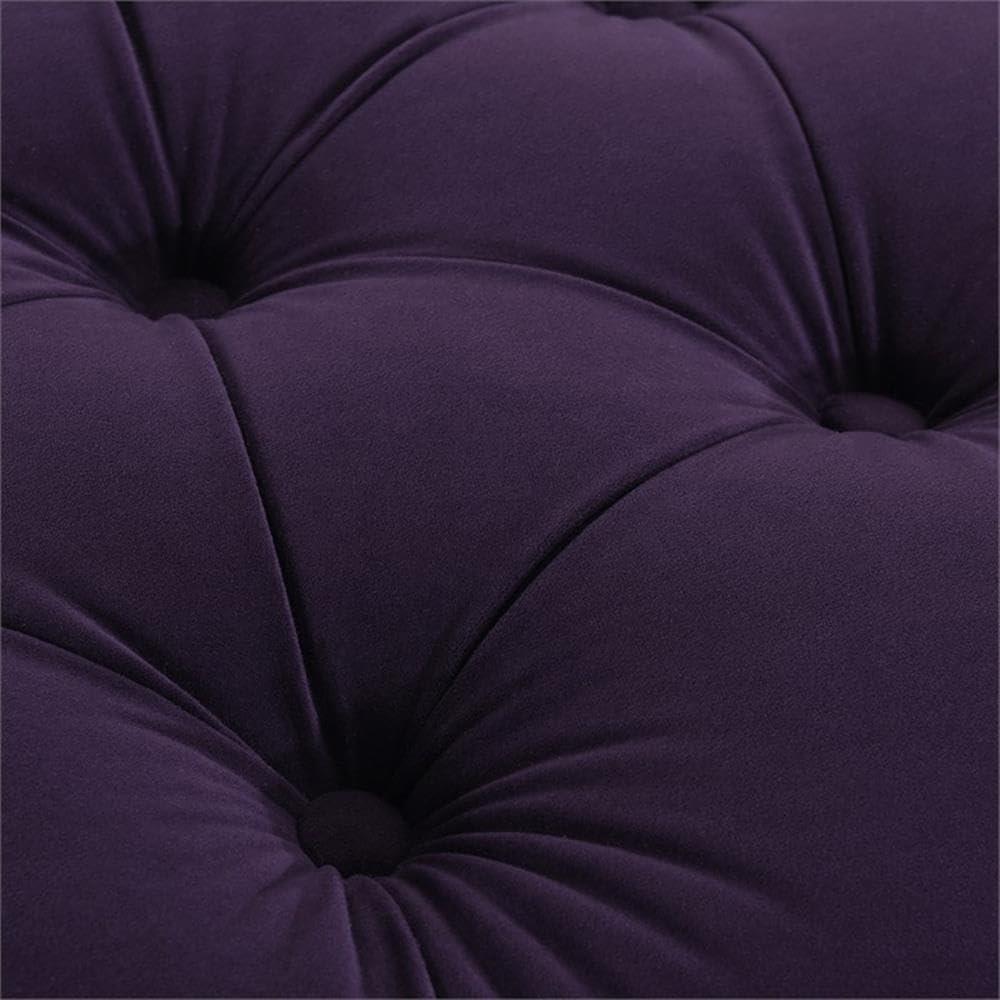 Dawn Tufted Round Ottoman Nailhead Accents Purple Velvet