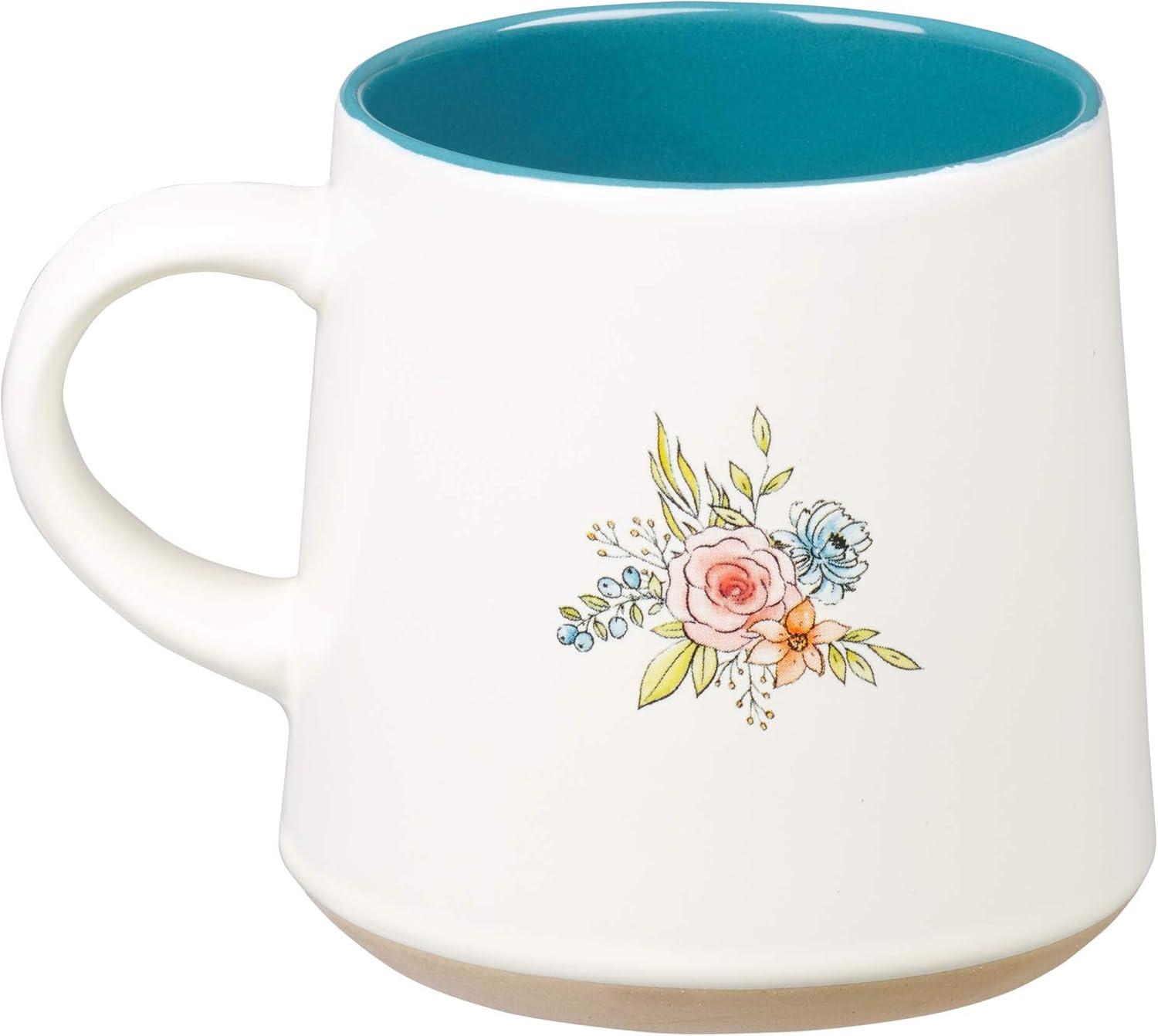 Floral Grandma Ceramic Coffee Mug with Blue Interior, 14oz