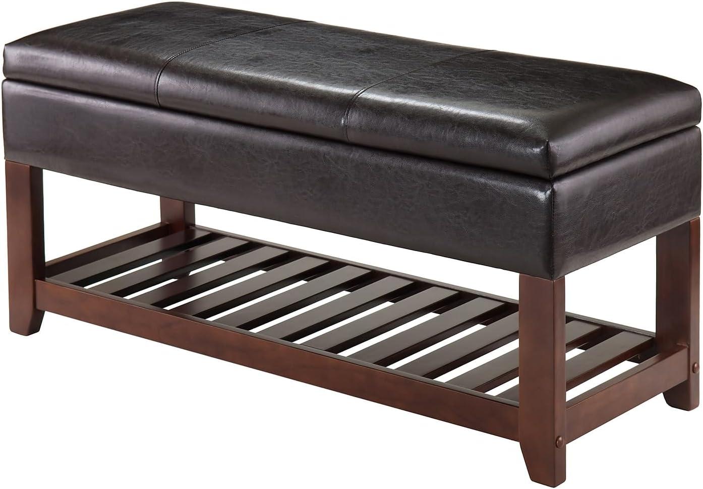 Monza Bench with Storage Chest and Shoe Rack, Faux Leather Cushion - Winsome