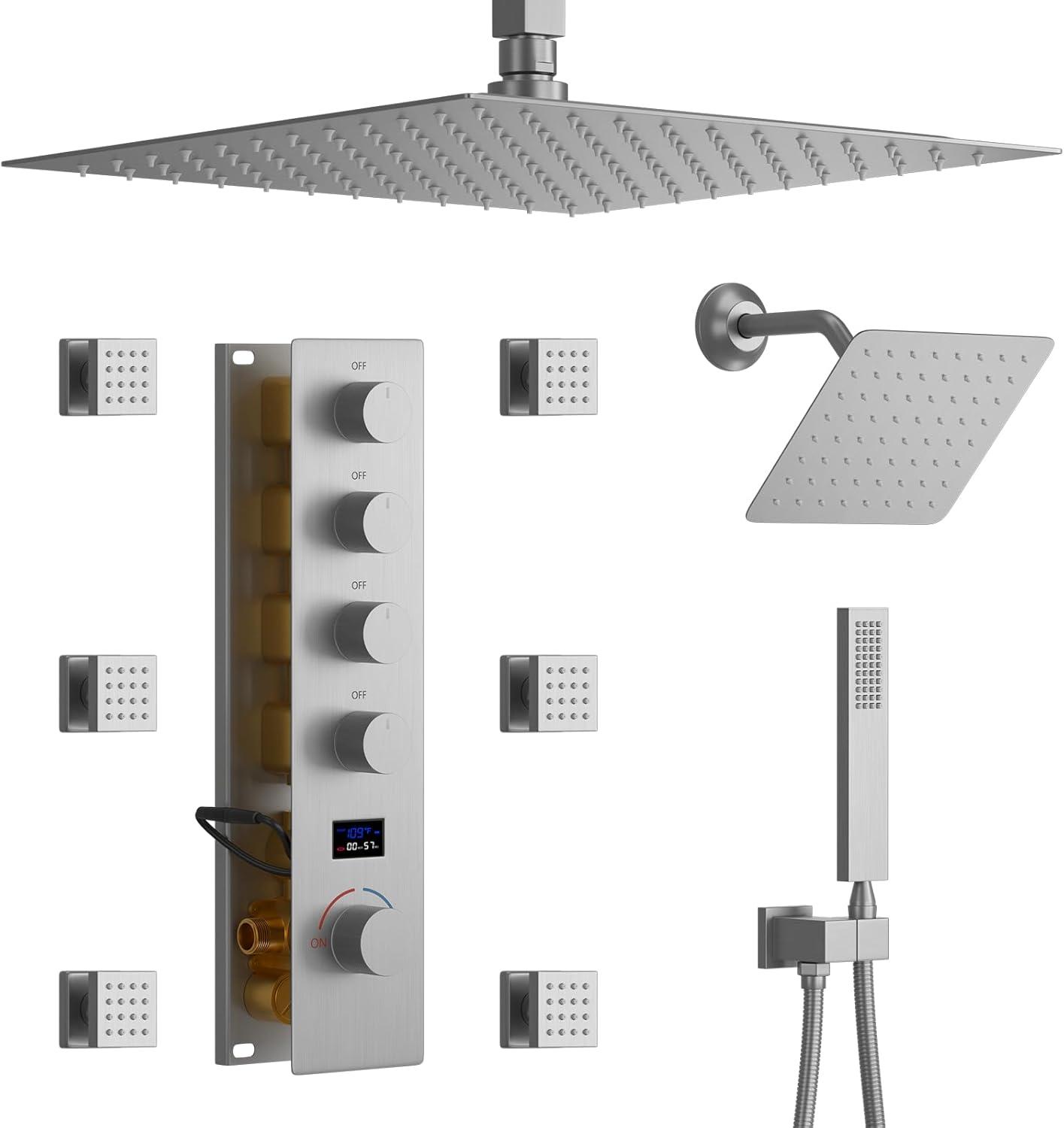 Herathena 3 Functions Ceiling Mounted Luxury Shower System with 6 Body Jets (Rough-in Valve Included)