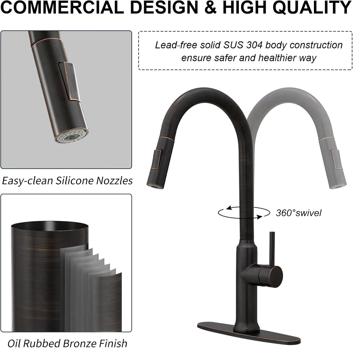 Oil Rubbed Bronze Pull Down Kitchen Faucet with Spray