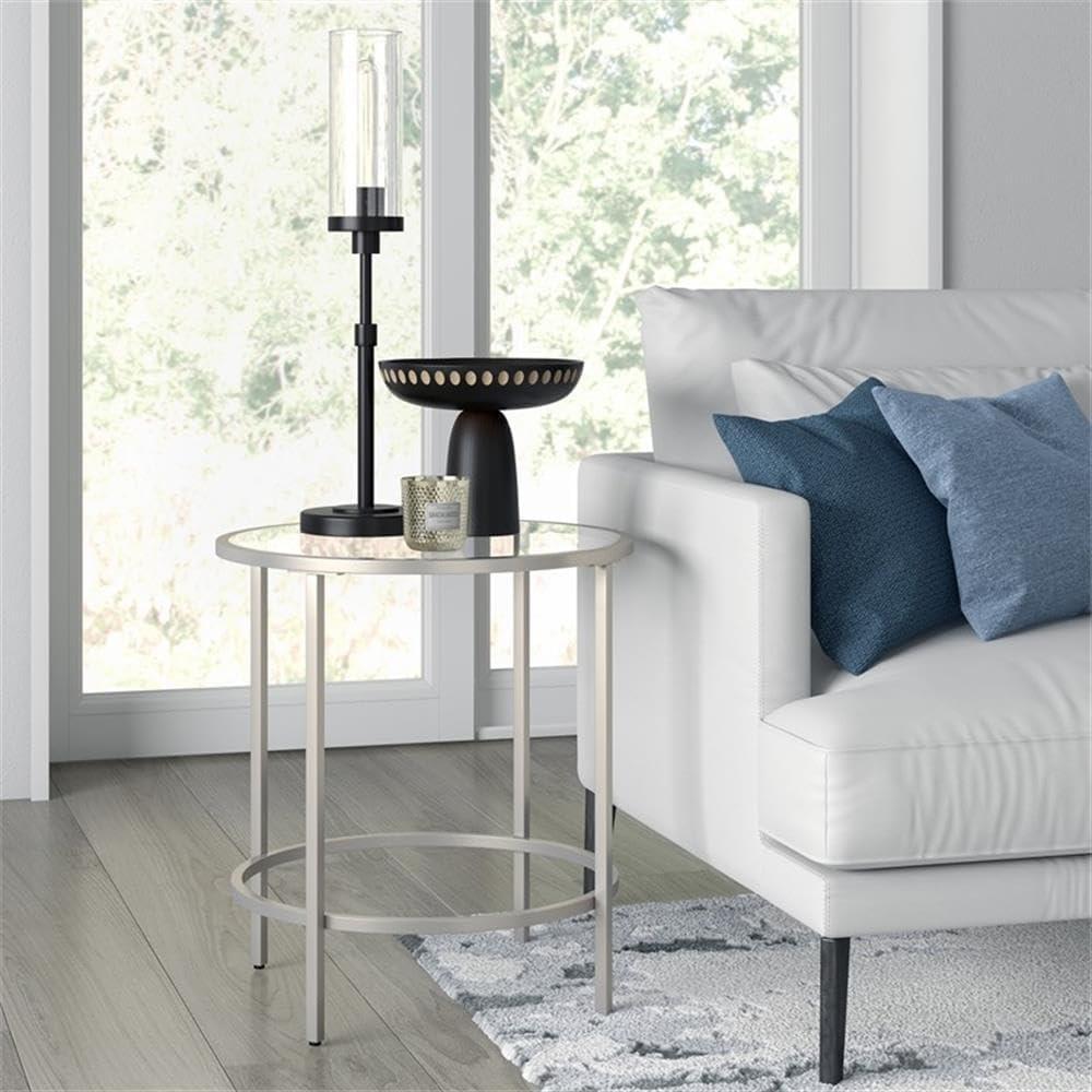 Evelyn&Zoe Sivil 20" Wide Round Side Table, Satin Nickel