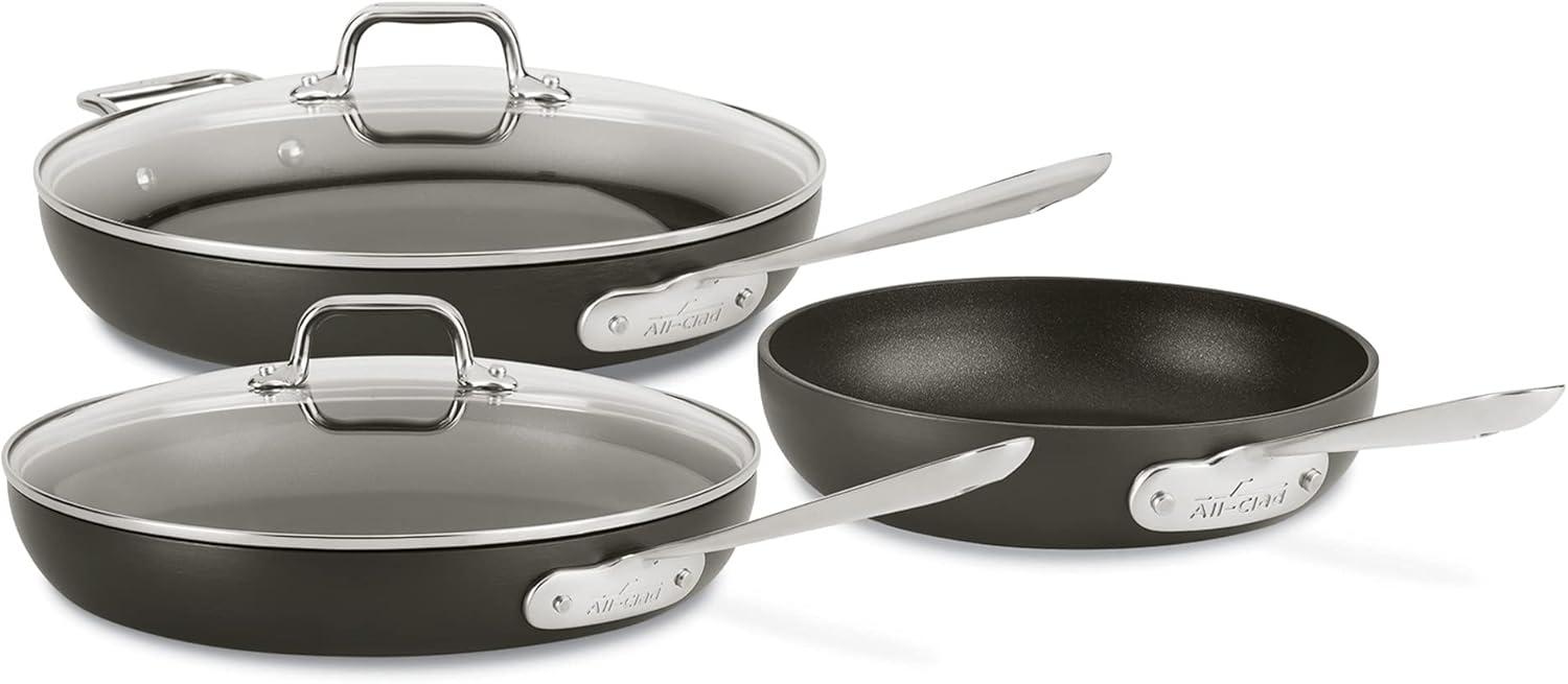 All-Clad HA1 Black Aluminum Nonstick Fry Pan Set with Lids