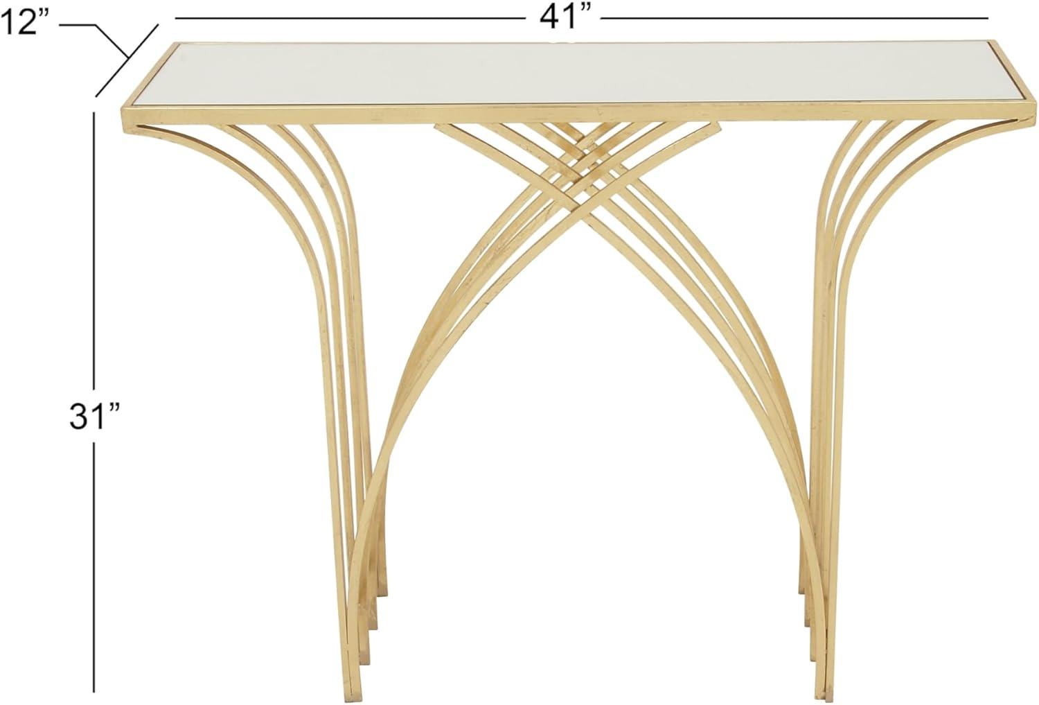 Elegant Gold Metal & Mirrored Glass Art Deco Console Table