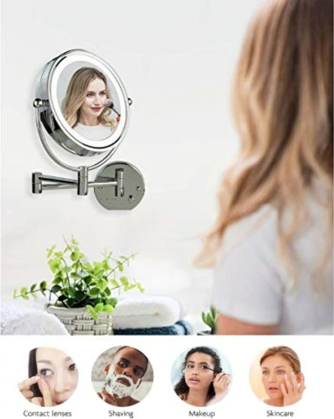 Ovente Wall Mounted Vanity Makeup Mirror 8.5 Inch with 7X Magnification and Natural LED Lights, Double-Sided with Hardwired Electrical Connection