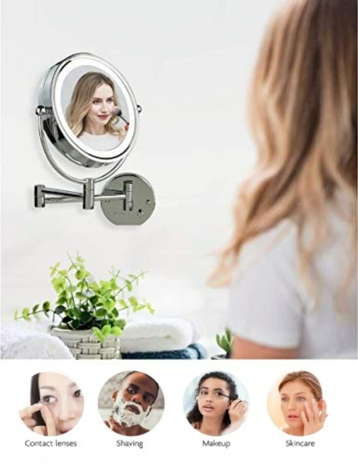 Ovente Wall Mounted Vanity Makeup Mirror 8.5 Inch with 7X Magnification and Natural LED Lights, Double-Sided with Hardwired Electrical Connection