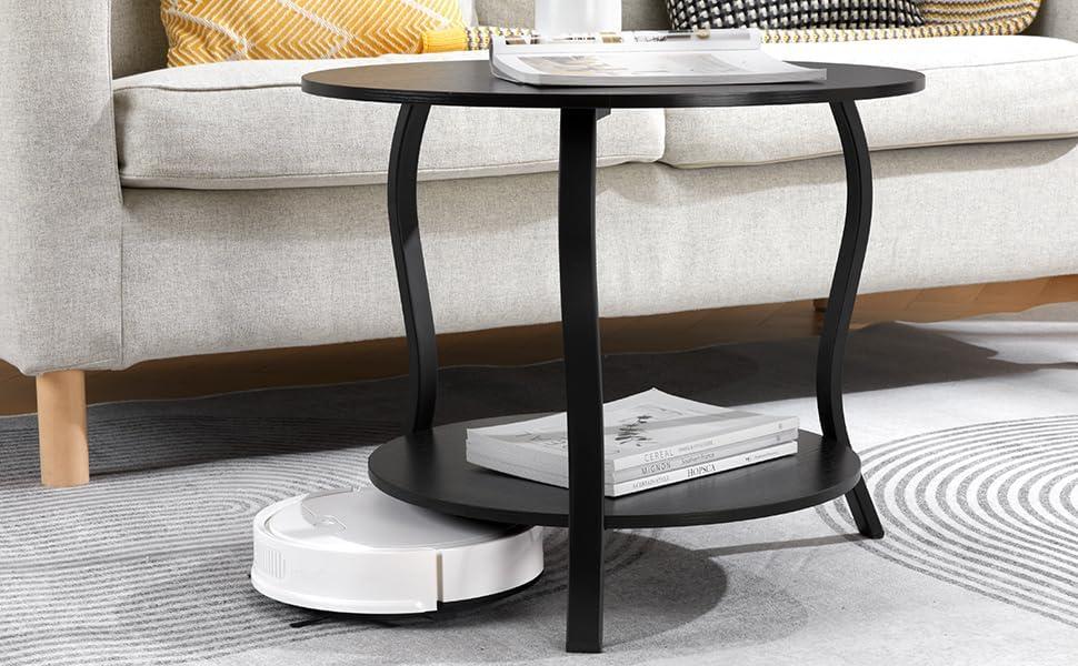 Small Round Coffee Table with Open Storage,23" 2-Tier Coffee Side Tables for Small Space, Accent Center Table Circle Sofa End Table with Wooden Table Top for Living Room Bedroom