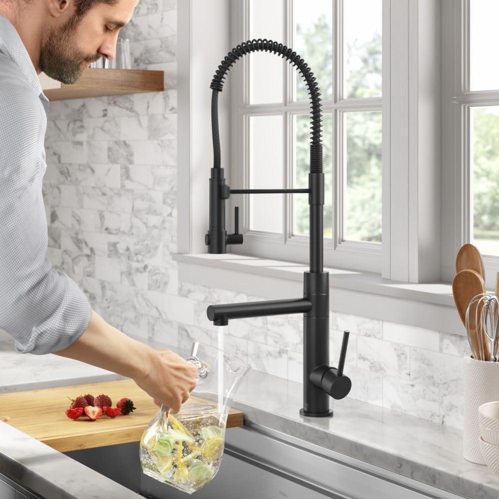 Matte Black Semi-Professional Kitchen Faucet with Pull-out Spray