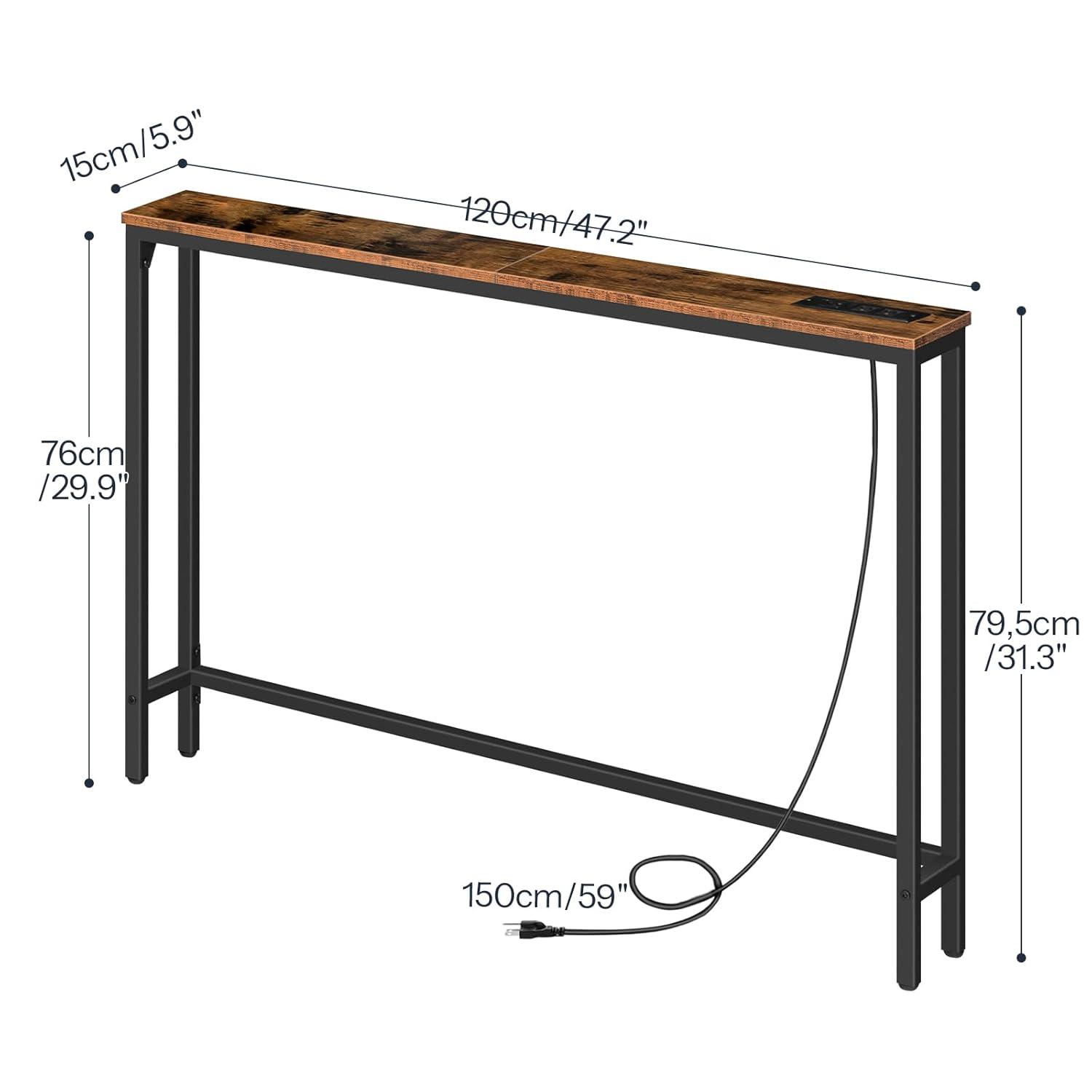 47.2" Skinny Console Table with Power Outlets and USB Ports, Table with Charging Station, Narrow Sofa Table, Behind Couch Table, for Entryway, Hallway, Foyer, Rustic Brown BF15XG01G1