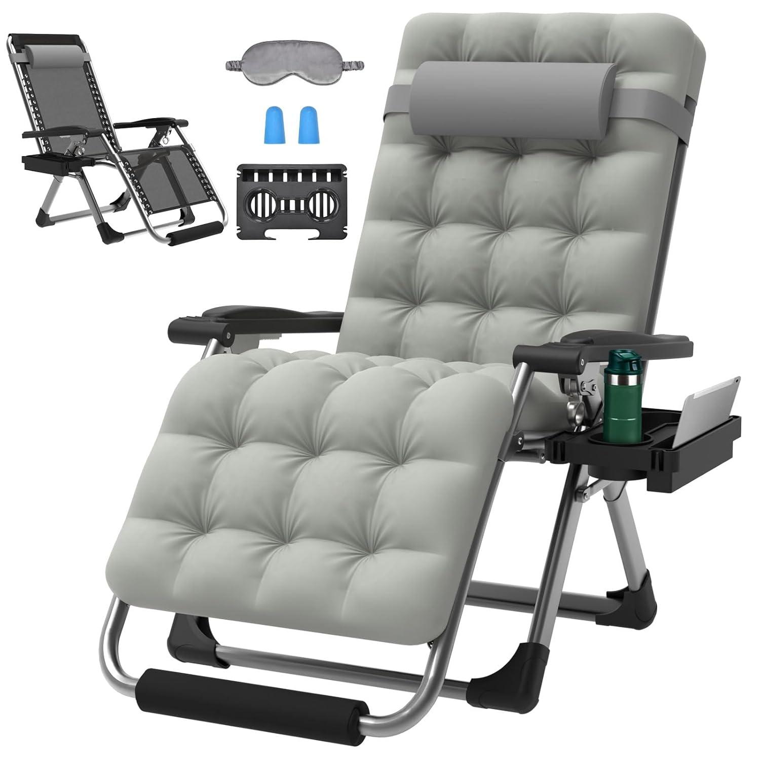 ZENPETIO 29In XL Zero Gravity Chair w/Cushion, Zero Gravity Recliner Lounge Chair for Indoor and Outdoor, Reclining Camping Chair for Lawn, Anti Gravity Chair with Cup Holder and Footrest, 440LBS