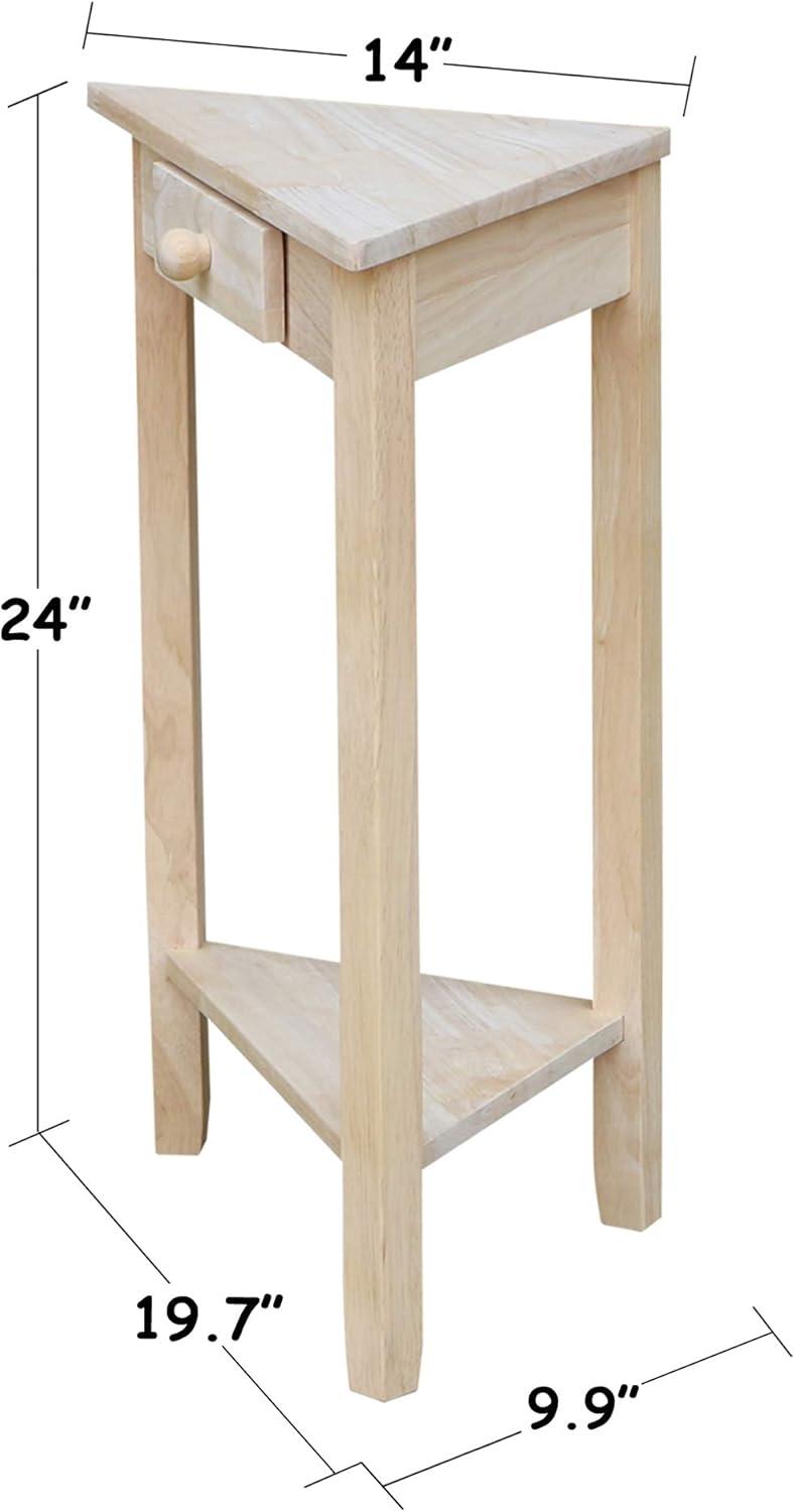 Corner End Table Unfinished - International Concepts: Solid Wood, Triangle Shape, Shelf Storage