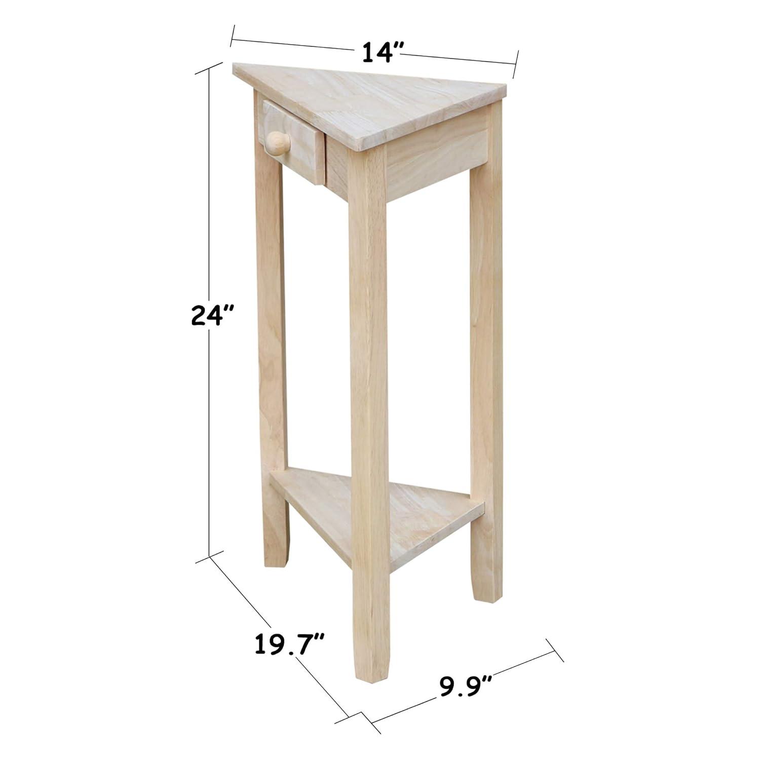 Corner End Table Unfinished - International Concepts: Solid Wood, Triangle Shape, Shelf Storage