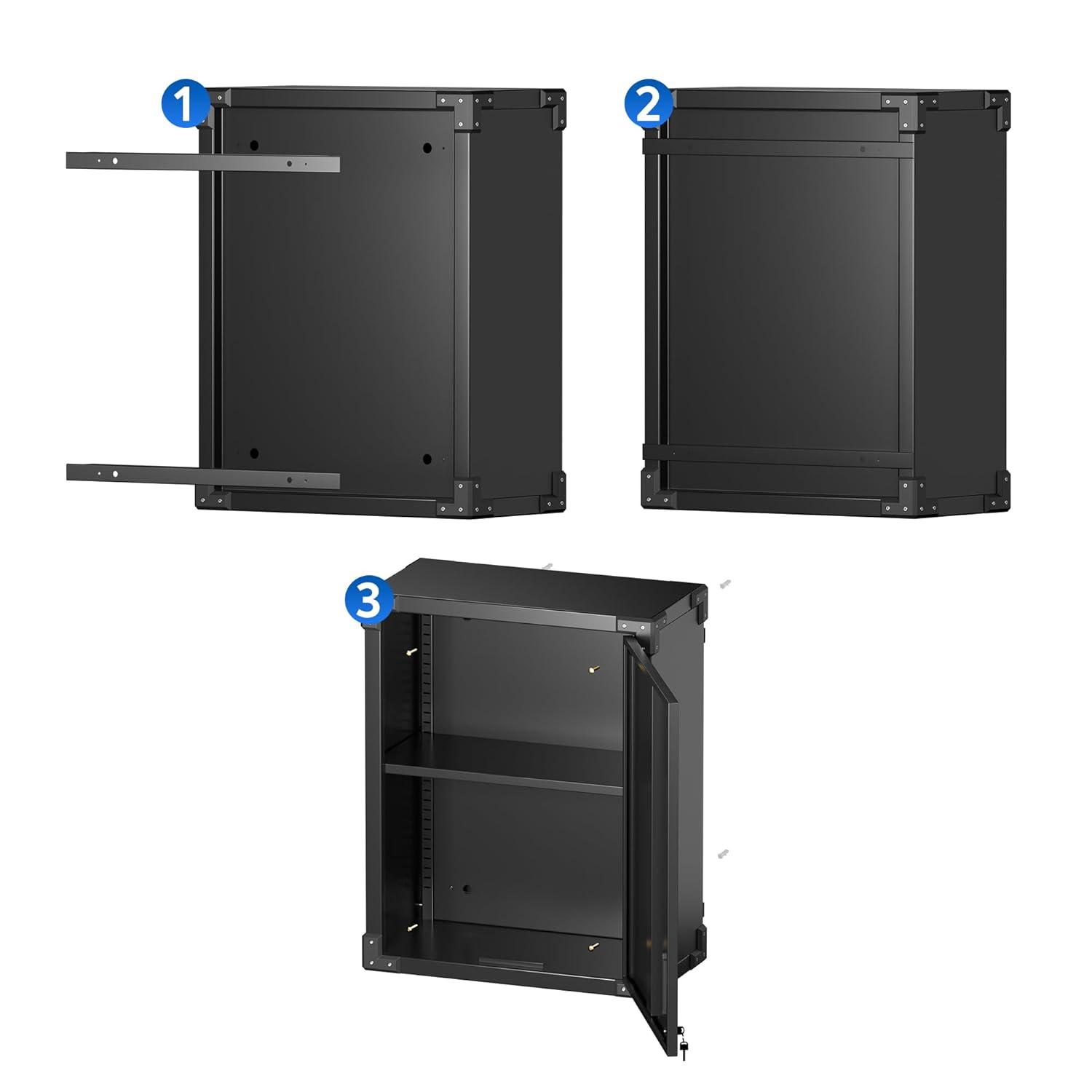 Garage Storage Cabinet, Seizeen Metal File Cabinet with Doors and Shelves, Indoor Storage Cabinet 3-Tier Shelves, Lockable Tool Storage for Garage, Warehouse, Home, Black