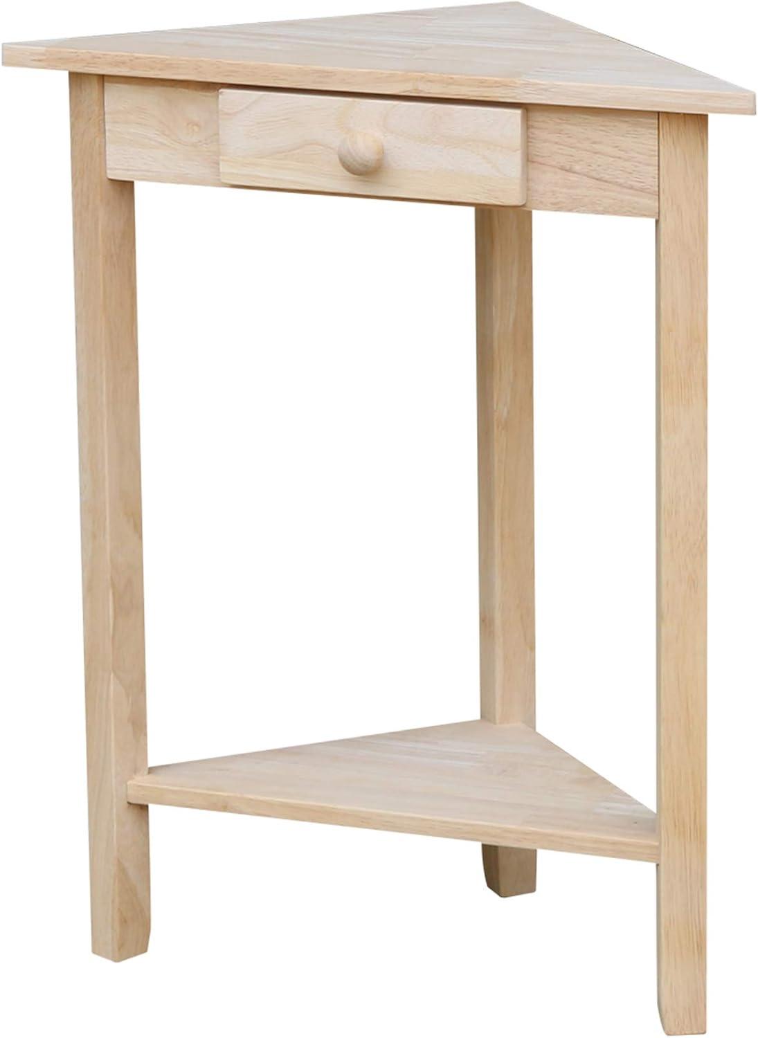 Corner End Table Unfinished - International Concepts: Solid Wood, Triangle Shape, Shelf Storage