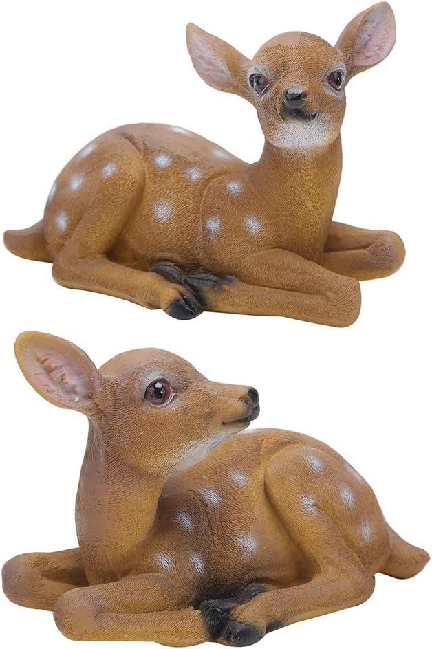 Deer Statue, 2Pcs Deer Figurine, Synthetic Garden Sculpture Garden Statue Waterproof and Sunscreen Community Patio for Garden