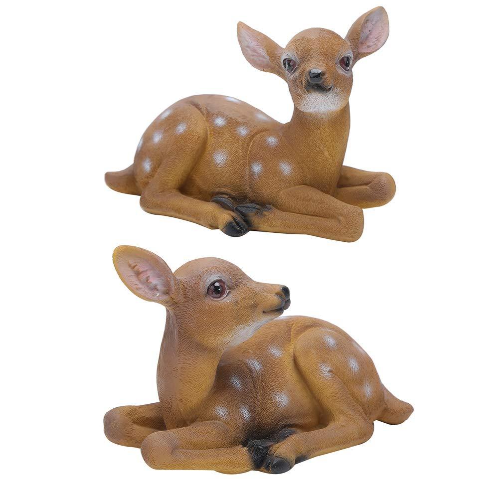Deer Statue, 2Pcs Deer Figurine, Synthetic Garden Sculpture Garden Statue Waterproof and Sunscreen Community Patio for Garden