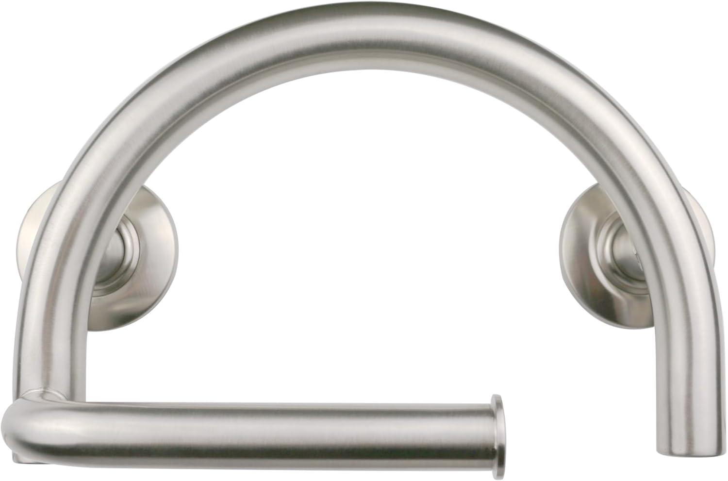 Brushed Nickel Satin Curved Grab Bar with Toilet Paper Holder