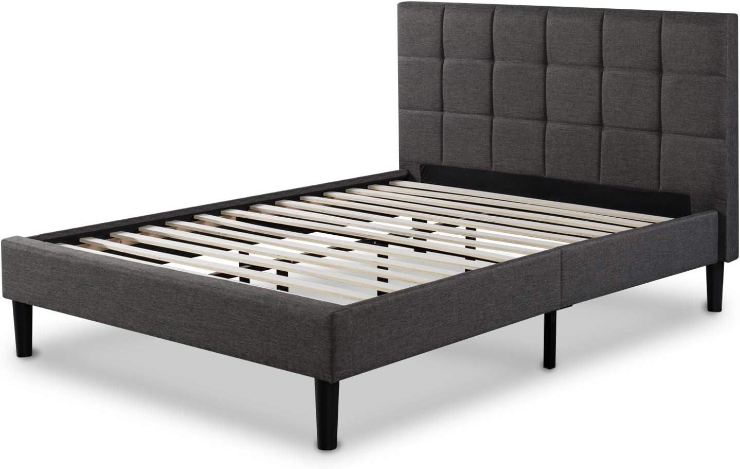 Sleep Master Upholstered Square Stitched Platform Bed with Wooden Slats, Full