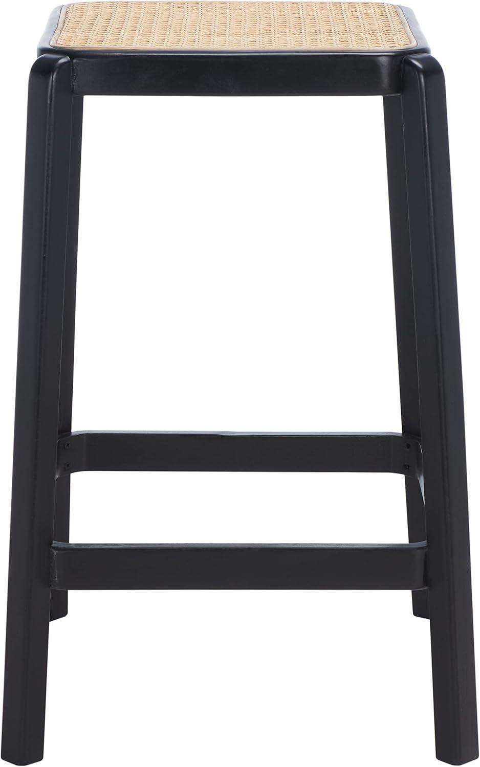 Silus Backless Cane Counter Stool - Black/Natural - Safavieh