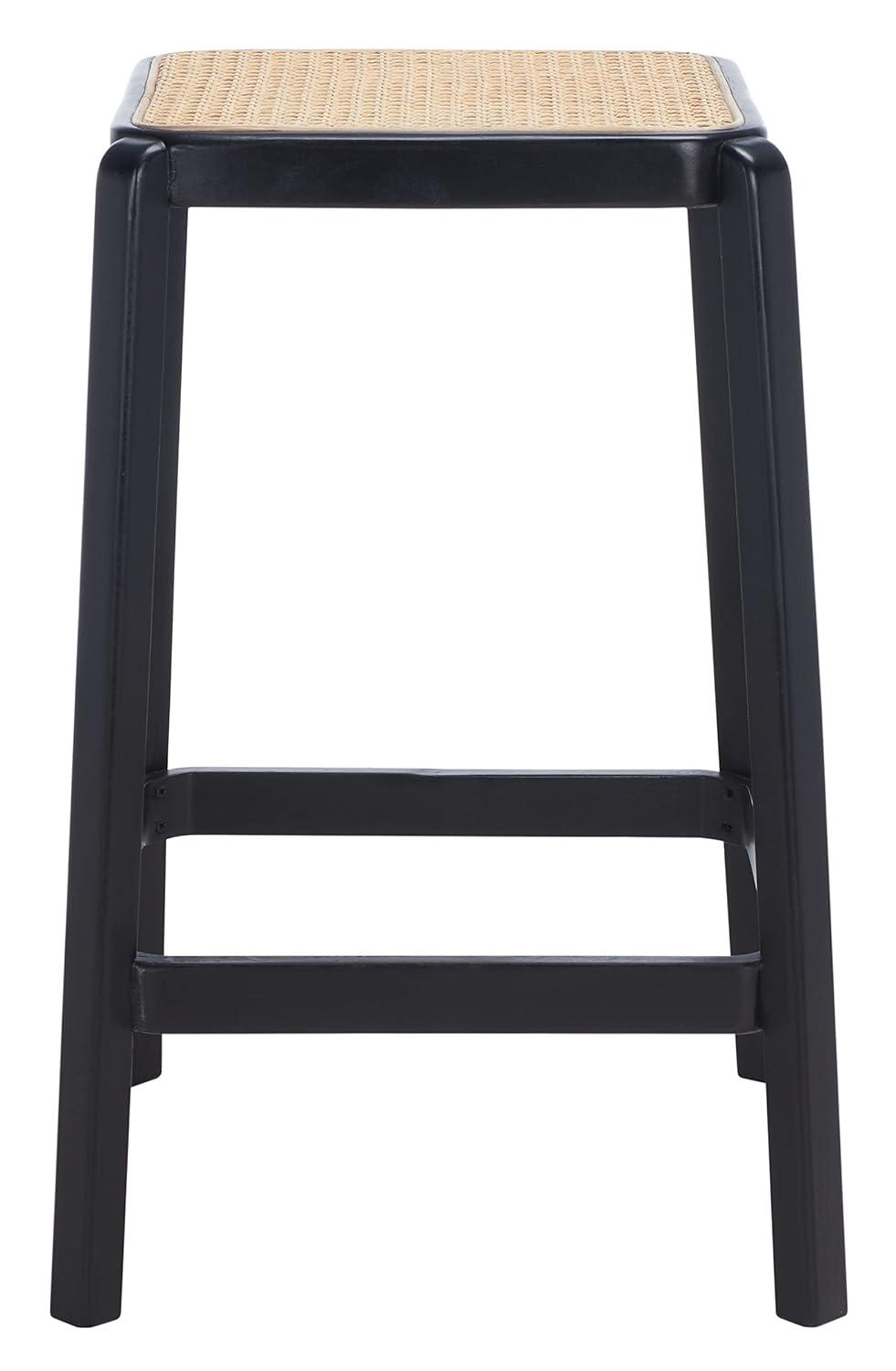 Silus Backless Cane Counter Stool - Black/Natural - Safavieh
