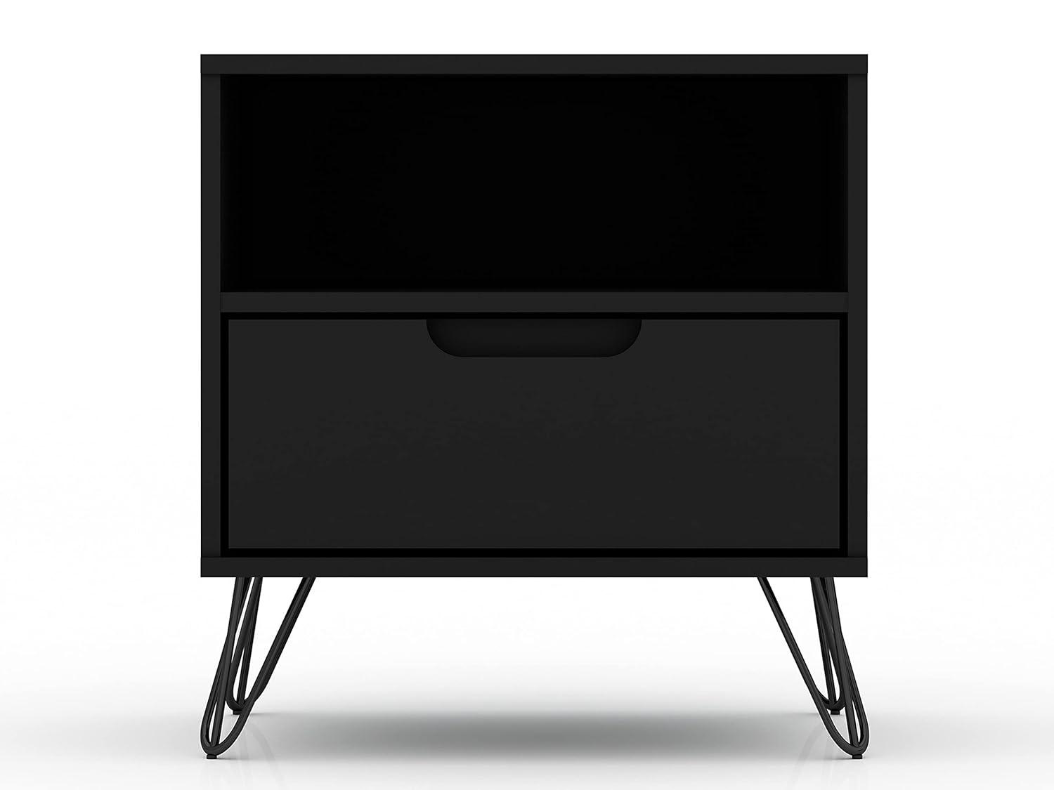 Set of 2 Rockefeller 1 Drawer Nightstands Black - Manhattan Comfort