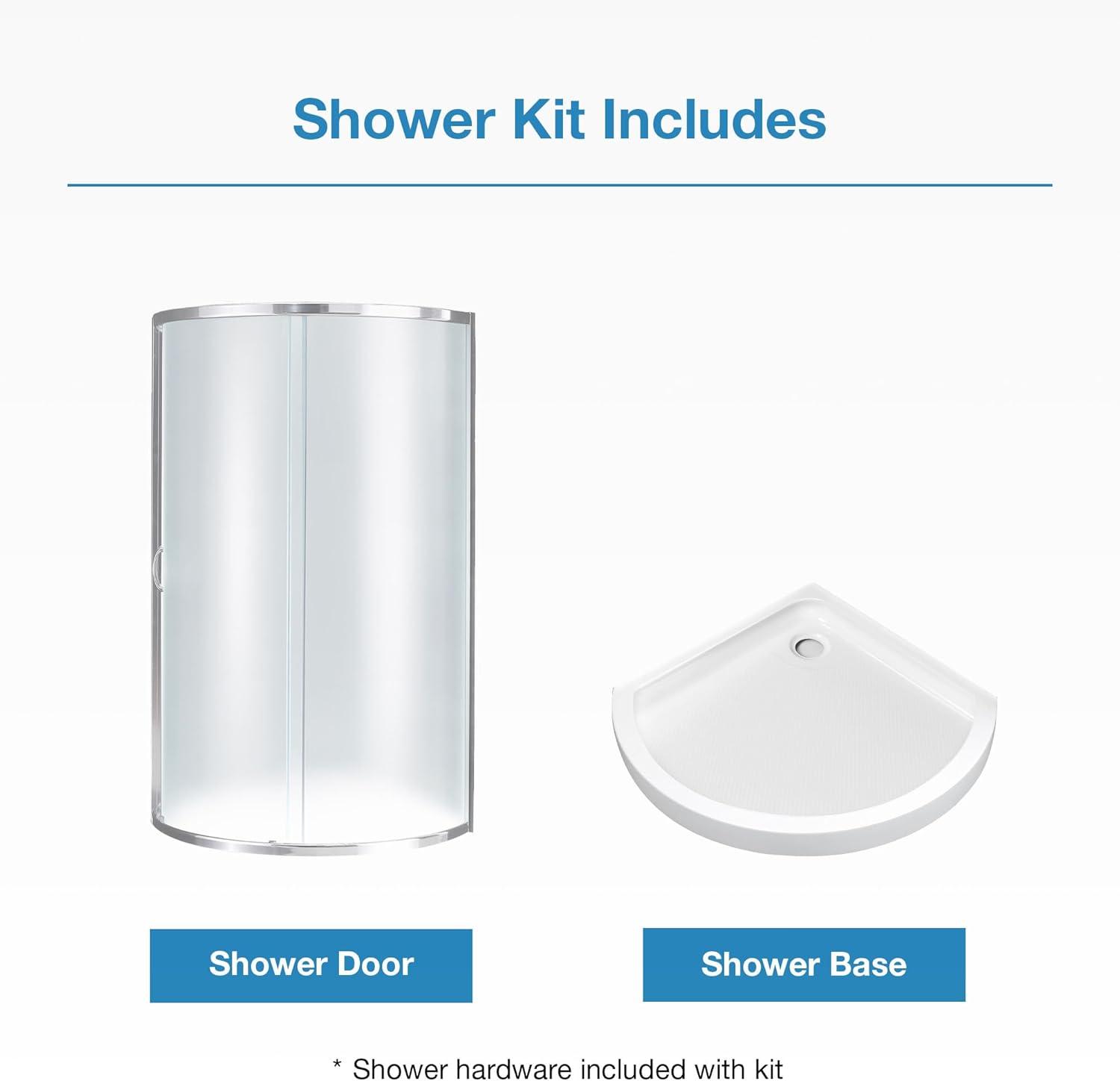 OVE Decors Breeze 35 in. Framed Round Shower Kit w/ Frosted Glass, Base in Chrome Finish