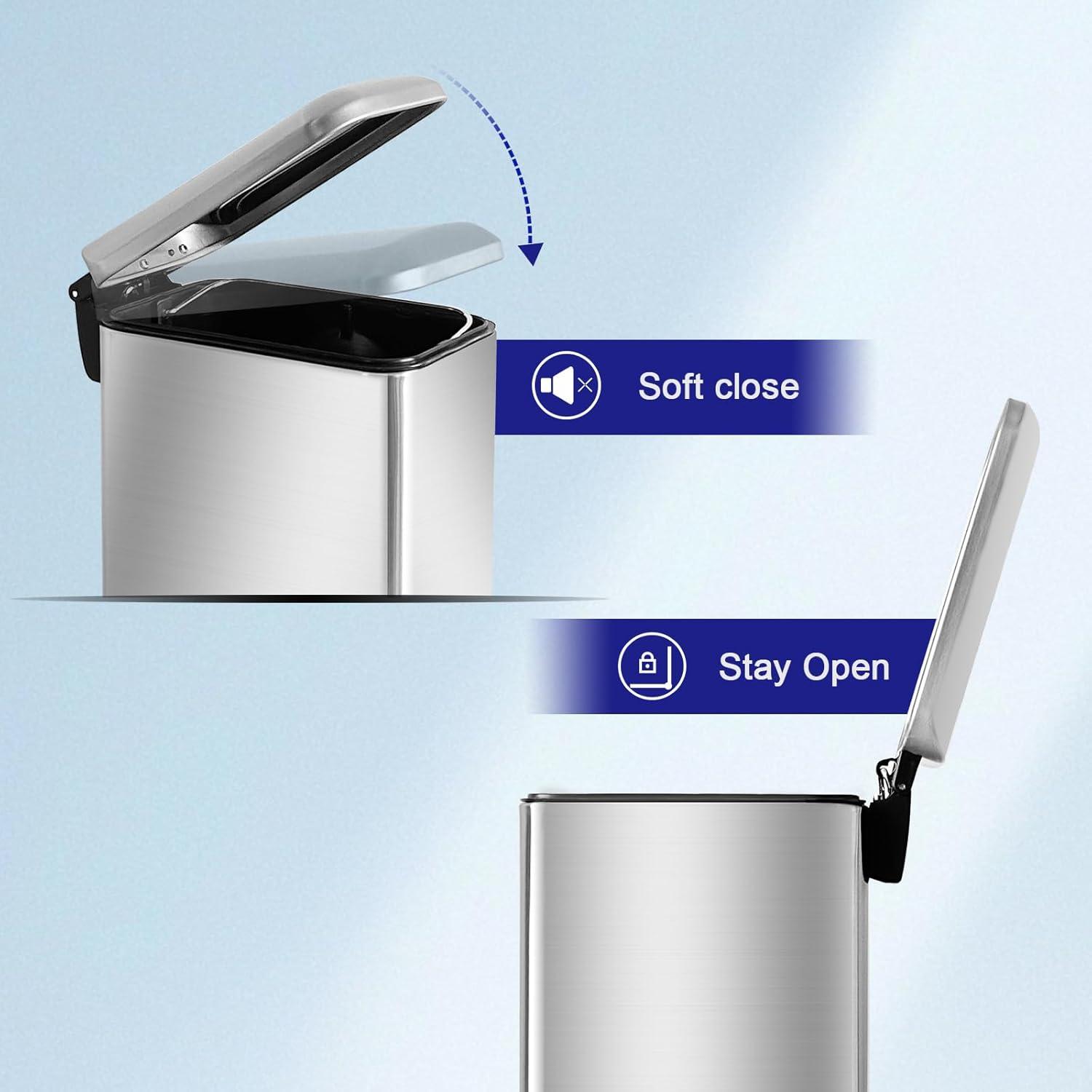 FDW Bathroom Trash Can With A Lid 1.3 Gallon  (5 L) Small Trash Bin Step Pedal Garbage Can With Removable Bucket Slim For Small Spaces For Bathroom,Bedroom,Kitchen,Office