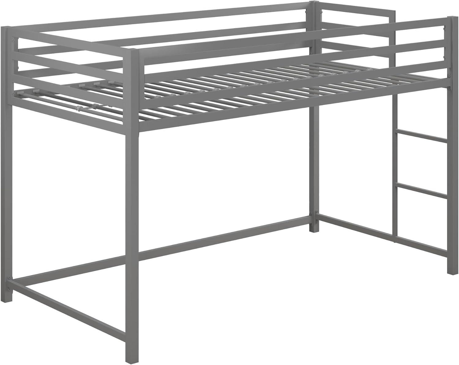 Silver Metal Junior Twin Loft Bed with Ladder and Guardrails