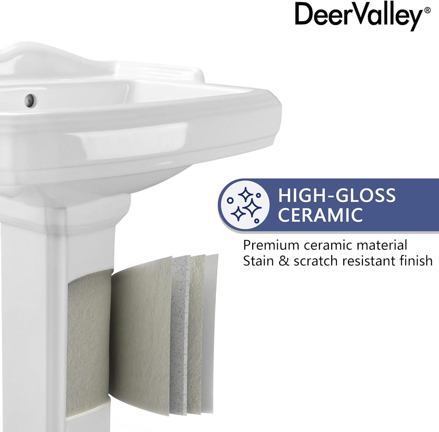 Dynasty 23 in. W. x 19 in D Tall White Vitreous China Rectangular Pedestal Bathroom Sink with Overflow