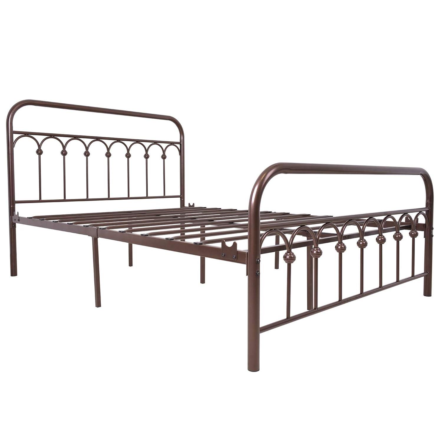 TUSEER Metal Bed Frame Full Size with Vintage Headboard and Footboard Platform Base Wrought Iron (Black)