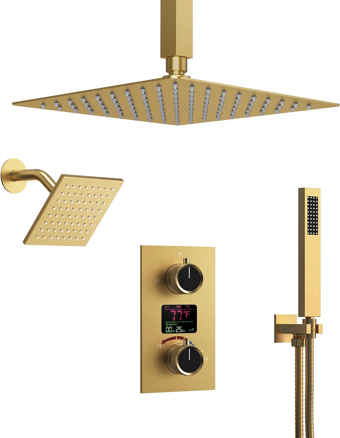 Pressure Balancing Shower Faucet 12" High-Pressure Dual Showerheads with LCD Display