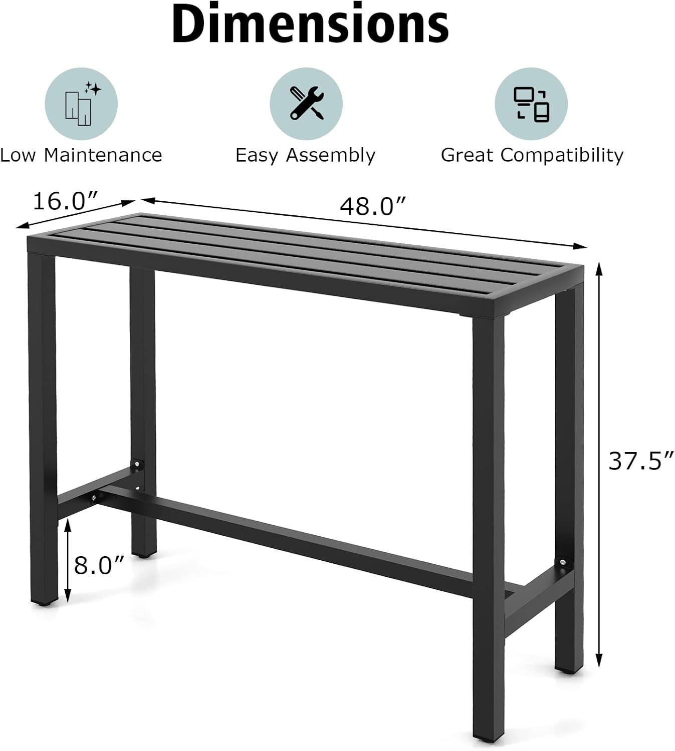 Costway Outdoor Metal Bar Table 48'' Patio Rectangular Counter Height Dining Table Black