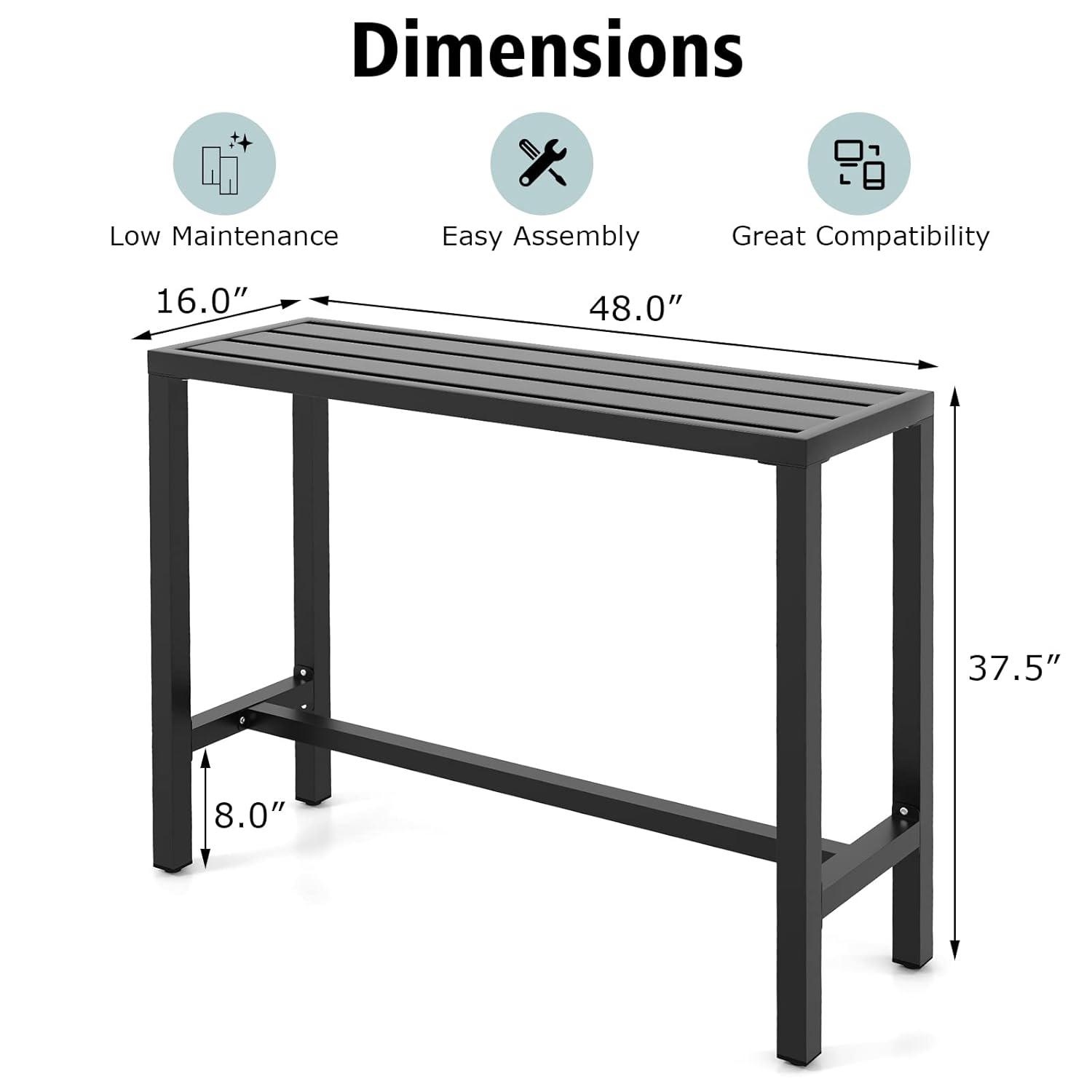Costway Outdoor Metal Bar Table 48'' Patio Rectangular Counter Height Dining Table Black