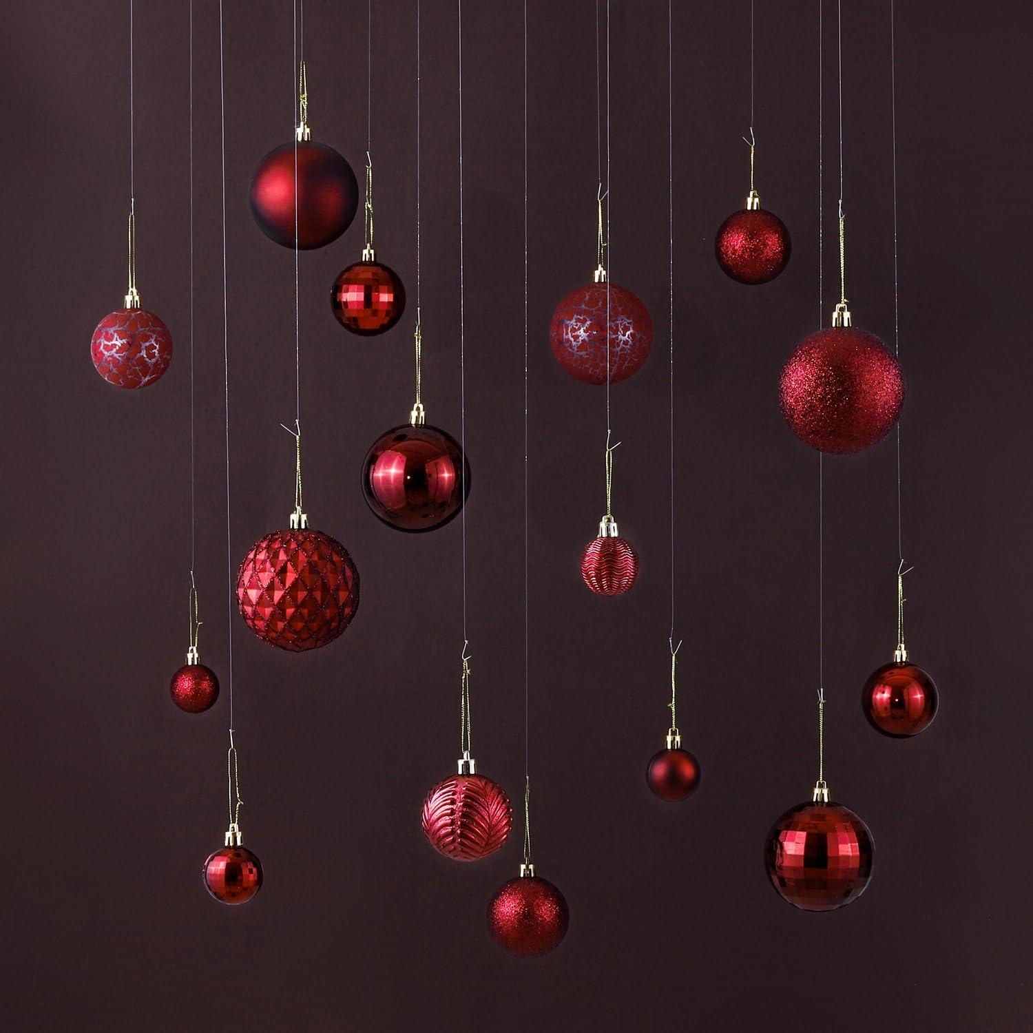 Wine Red Shatterproof Plastic Christmas Ball Ornaments Set