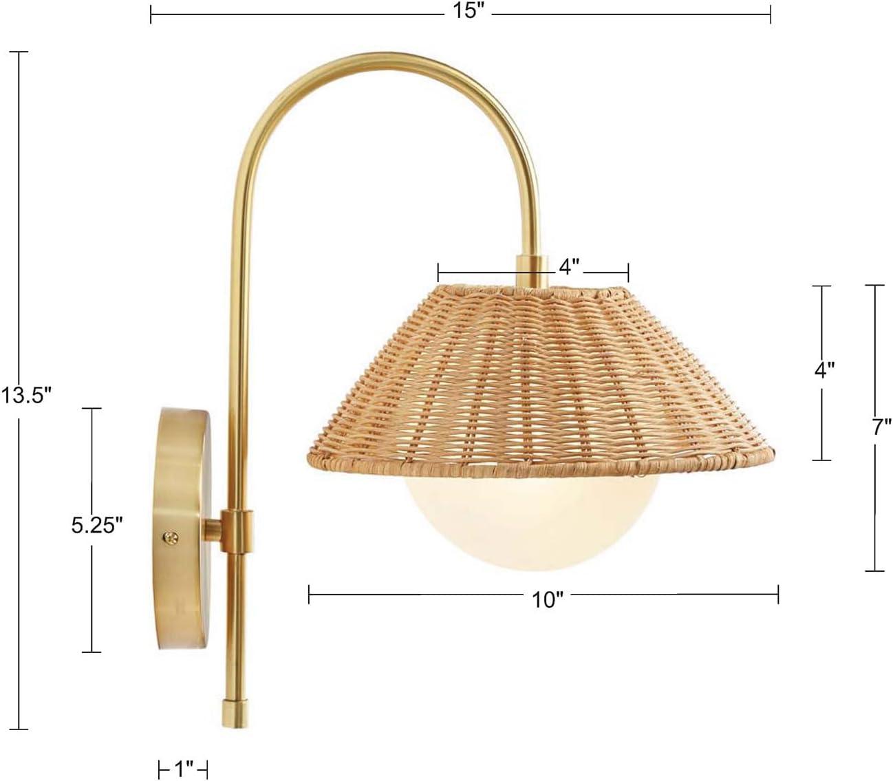 Ink+Ivy Laguna Rattan Weave Wall Sconce Gold: Iron Body, Frosted Globe, 1 E12 Socket