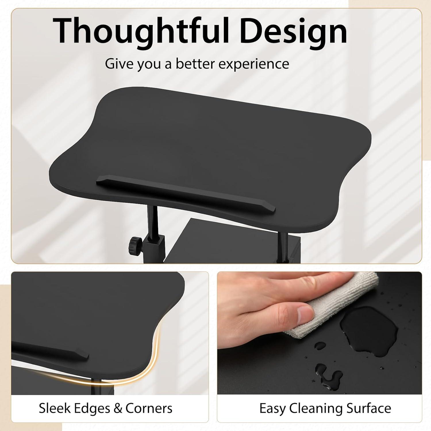 Costway Mobile Podium Stand Height Adjustable Laptop Cart with Storage Compartments Rolling Lectern with Lockable Casters for Classroom Office White