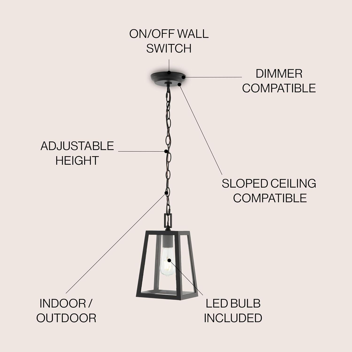 Black Glass LED Lantern Pendant Light