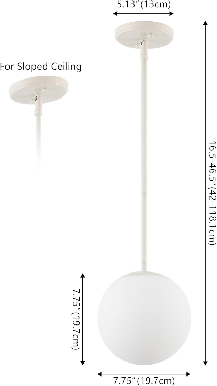 Bleecker 7.75" Metal/Glass Globe LED Pendant, White/Brass