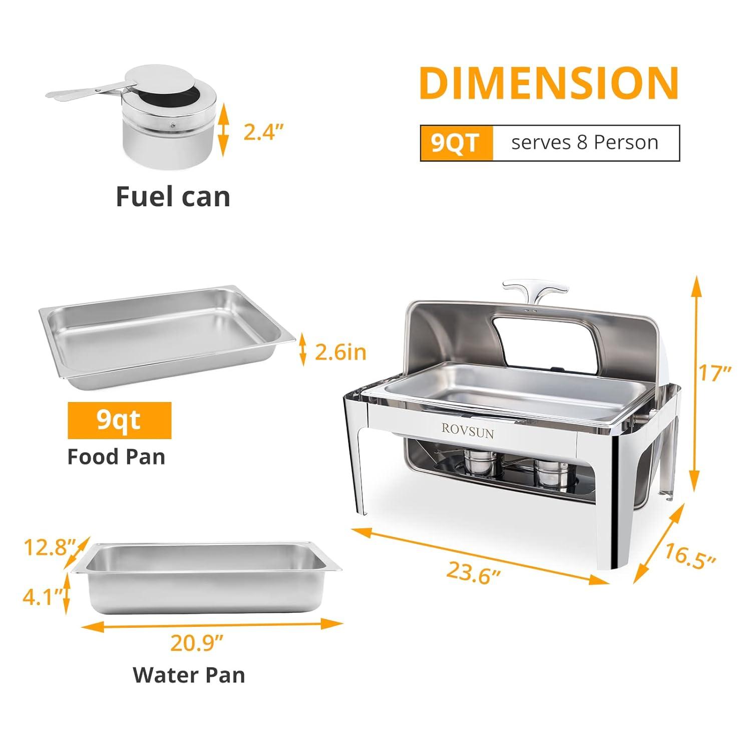 ROVSUN Roll Top Silver Stainless Steel Chafing Dish Buffet Set