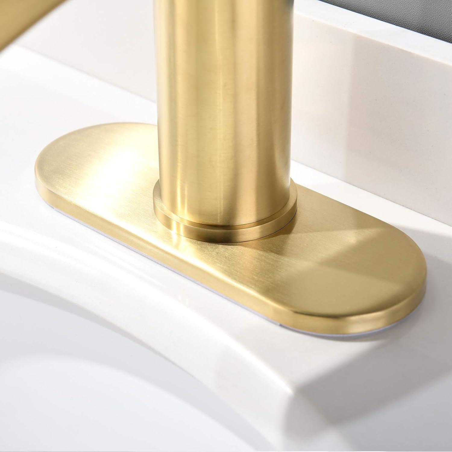 Waterfall Bathroom Sink Faucet Single Handle, with 4-Inch Deck Plate & Metal Pop Up Drain Assembly by phiestina Gold