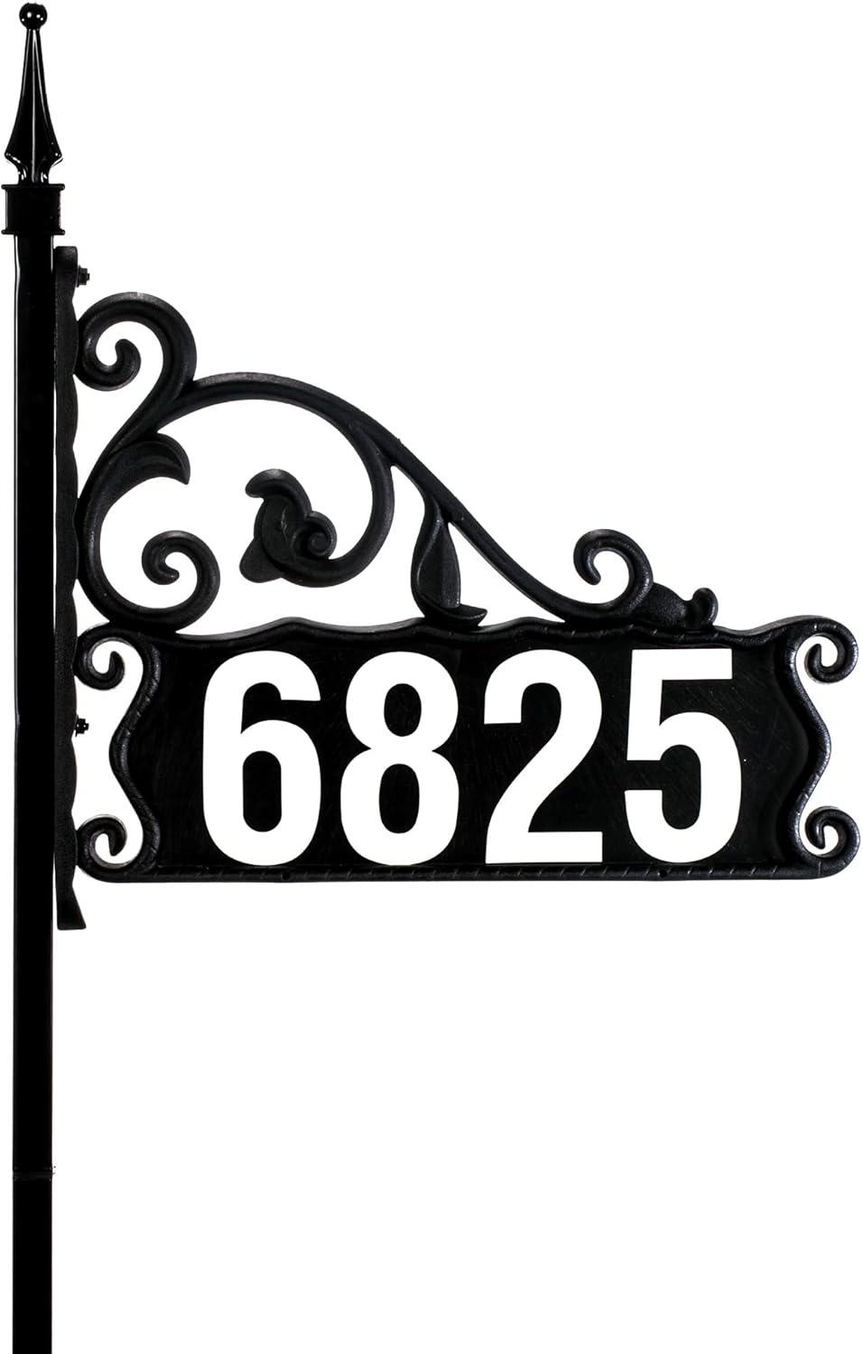 Black Reflective Metal Address Plaque with 48" Post